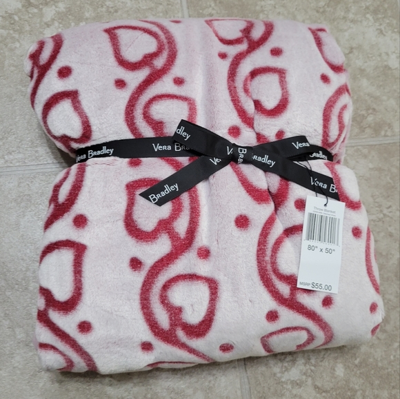 Vera Bradley Other - Vera Bradley Throw Blanket Valentine Hearts Pink Stitched Vines NEW NWT Plush